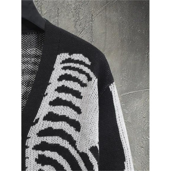 Halloween Cardigan Sweater Black Skeleton Skull Outwear Jacket Coat - Picture 5 of 6